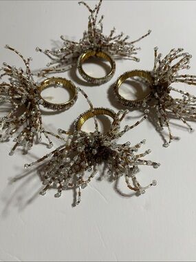 Seed Beaded Starburst Spider Napkin Ring- Gold and Brown  Set of Four